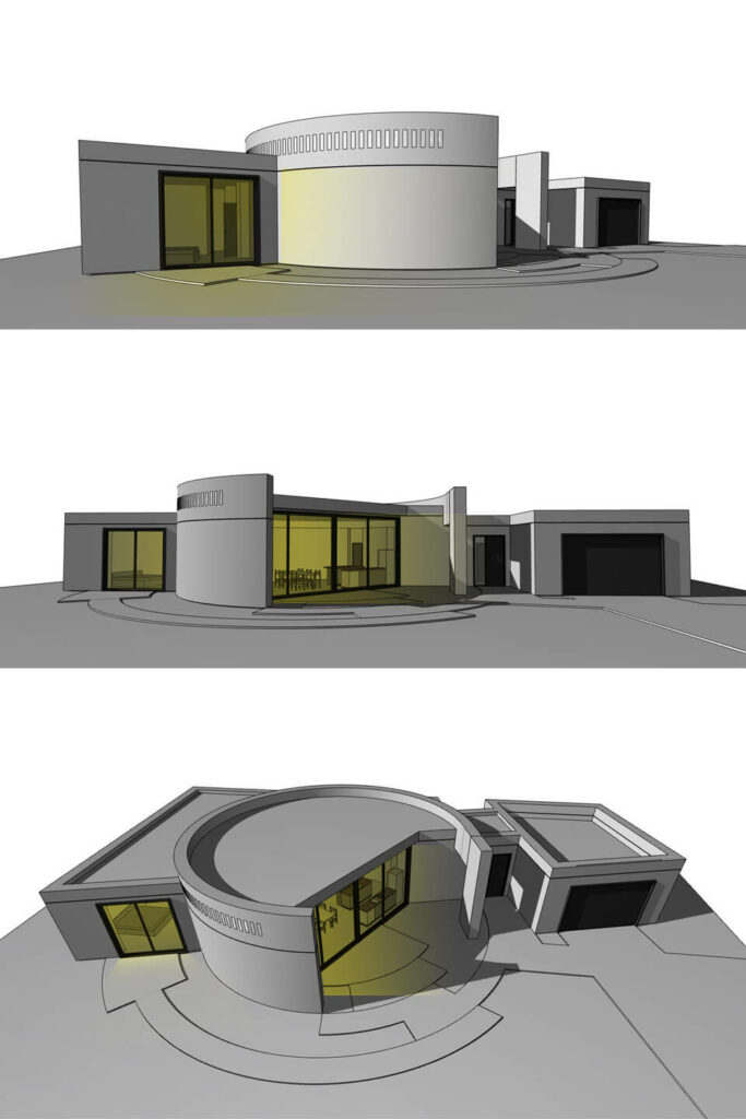 Projekt domu, architekt Kraków. Indywidualny projekt nowoczesnego domu parterowego. Pracownia projektowa - architekt Łukasz Pióro. Dom - model 3D, rzut - projekt od architekta.