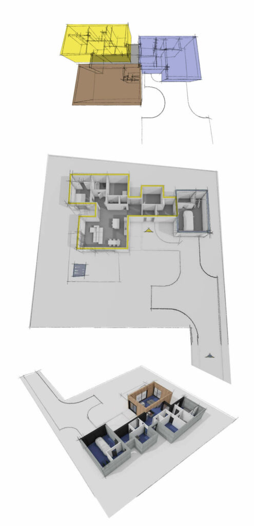 Projekt domu, architekt Kraków. Indywidualny projekt nowoczesnego domu parterowego. Pracownia projektowa - architekt Łukasz Pióro. Dom - model 3D, rzut - projekt od architekta.